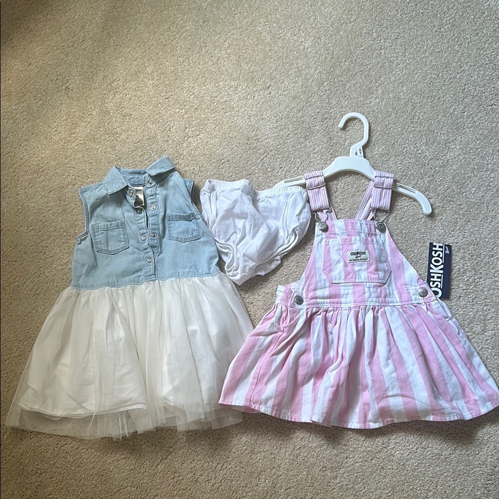 Girls' Denim and Striped Dresses Set
